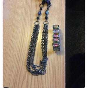 Dark Rainbow Accent Necklace And Bracelet Set